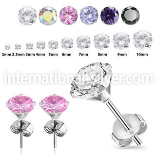 eszr surgical steel prong setting ear studs cz stones