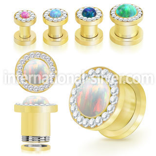 fgscpco gold pvd screw fit steel tunnel synthetic opal