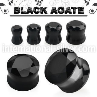 fgsd black agate stone double flare ear plug faceted cut