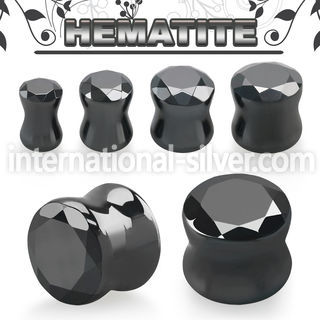 fgse hematite stone double flare ear plug faceted cut