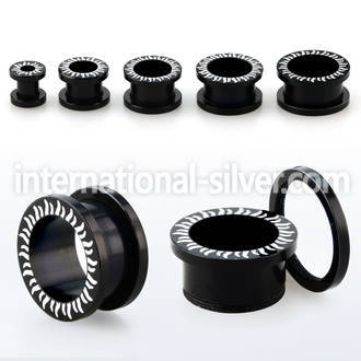 fpaa black acrylic flesh tunnel plug w sun pattern on the rim