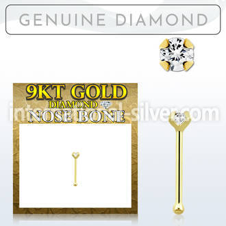 g9npdb2 genuine diamond 9karat gold nose bone stud 2mm prong set round diamond