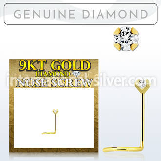 g9scdb2 genuine diamond 9karat gold nose screw stud 2mm prong set round diamond