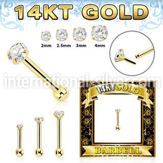 gbbbz 14 k gold threadless push in barbell 16g cz ball