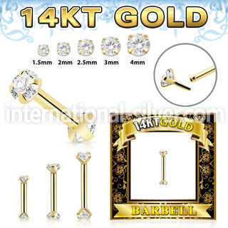 gbbz 14 k gold threadless push in barbell 16g cz prong set