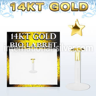 gbist clear bioflex labret with push in 14kt gold star top