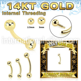 gbnbi 14 karat yellow gold curved barbell 16g internal