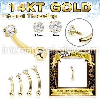 gbnbzi 14 karat gold curved barbell 16g cz ball internal