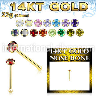 gbzm25 14 karat yellow gold nose bone prong set color cz