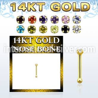 gbzsm1b 14kt gold nose bone, 20g w 1.5mm round prong set cz