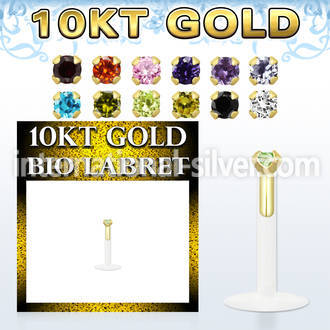 gibizms bio flex labret w 10kt gold top w 1.5mm round cz stone