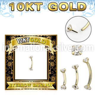 gibnz 10k gold eyebrow banana w thread less top w cz stones