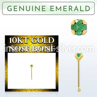 ginbge10 10kt gold nose bone with a 2mm prong set emerald