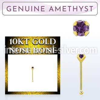 ginbge1 10kt gold nose bone with a 2mm prong set amethyst