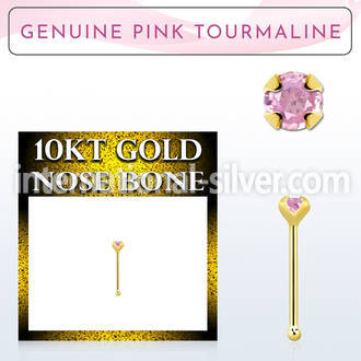 ginbge3 10kt gold nose bone with a 2mm prong set pink tourmaline