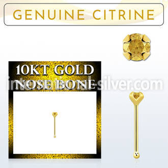ginbge6 10kt gold nose bone with a 2mm prong set citrine stone