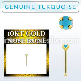 ginbge7 10kt gold nose bone w 2mm prong set turquoise stone