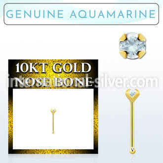 ginbge8 10kt gold nose bone with a 2mm prong set aquamarine
