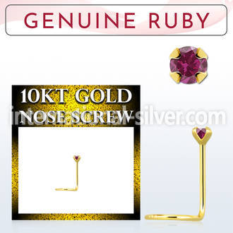 giscge5 10kt gold nose screw with a 2mm prong set ruby stone