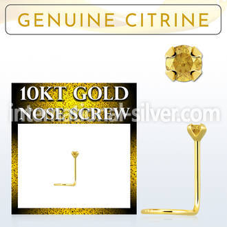 giscge6 10kt gold nose screw with a 2mm prong set citrine stone