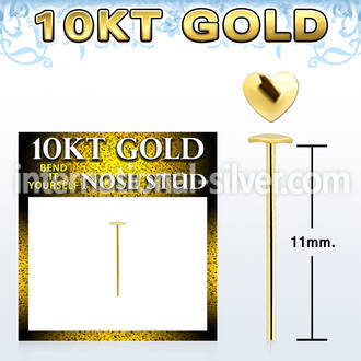 giysht 10kt gold bend it nose stud with 2.5mm gold heart top