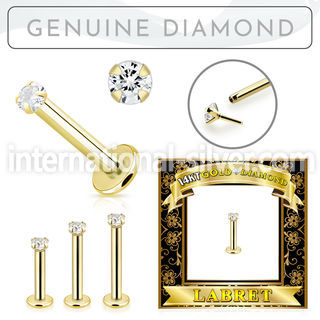 glbdi 14k gold labret 1.5mm prong set with round diamond