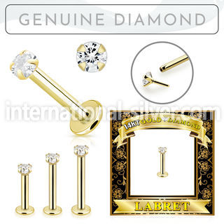 glbdi2 14k gold labret 2mm prong set with round diamond