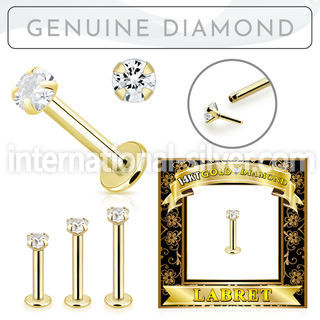 glbdi25 14k gold labret 2.5mm prong set with round diamond