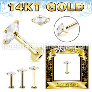 glbzmq 14karat gold labret stud prongset cz marquise