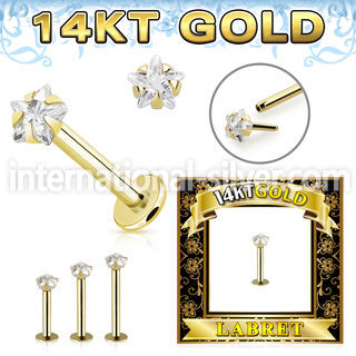 glbzsr 14karat gold labret 3mm prong set star cubic zirconia stone