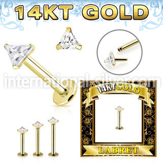 glbzt 14karat gold labret 3mm prong set triangle cubic zirconia stone