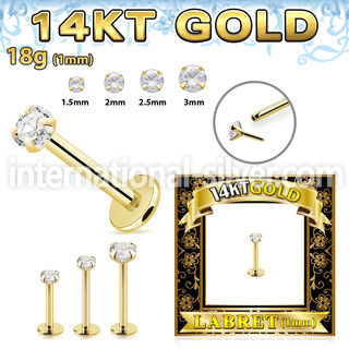 glbzx 14karat gold labret clear cz push pin prong