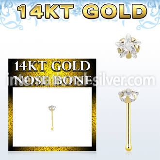 gnbsrm1 14k gold nose bone 3mm prong set star cubic zirconia stone