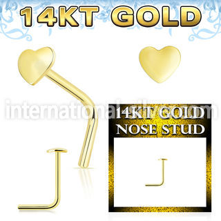 gnsht 14 karat yellow gold l shaped nose stud 22g heart