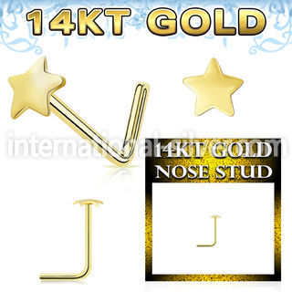 gnsst 14 karat yellow gold l shaped nose stud 22g star top
