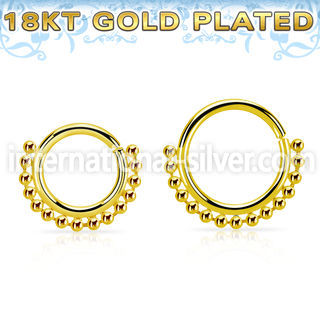 gpspv18 18k gold plated silver seamless septum ring,18g w beads