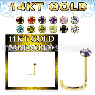 gszm25 14kt yellow gold nose screw prong set color cz