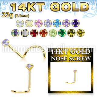 gszm25 14kt yellow gold nose screw prong set color cz