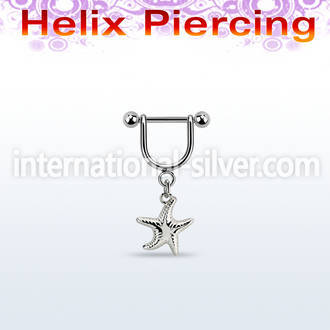 heud10 316l steel helix stirrup w dangling plain starfish