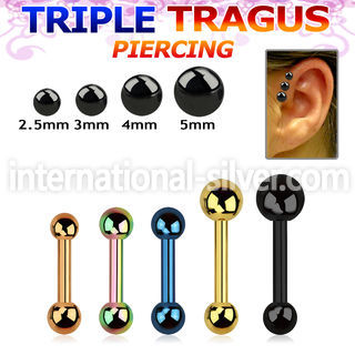 hextab straight barbells anodized surgical steel 316l tragus