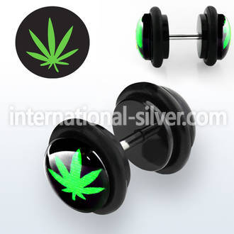 ilvgr8 acrylic fake plug with marijuana on black with o rings