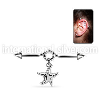incnd16 steel industrial loop barbell w cone dangling starfish