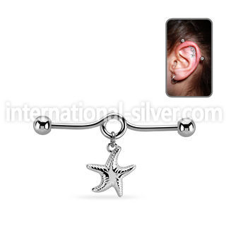 indd16 steel industrial loop barbell w ball dangling starfish