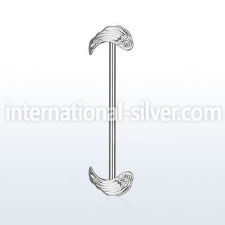 indsh25 316l steel industrial barbell w two rhodium plated wings