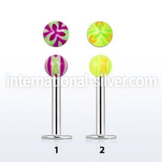 lbdxv steel labret w a 3mm acrylic flower ball