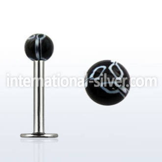lbdxx steel labret w a 3mm black white acrylic flower ball