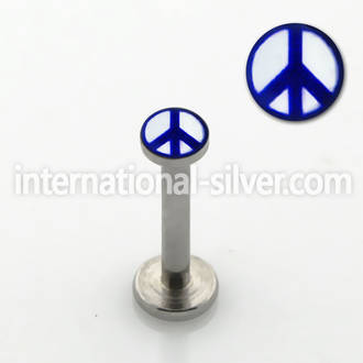 lblg05 316l steel labret with blue white peace sign