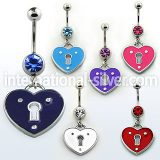 mcd381 316l steel belly banana w dangling painted heart