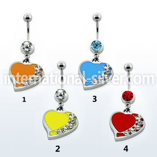 mcd407 316l steel belly banana w painted crystal heart dangle