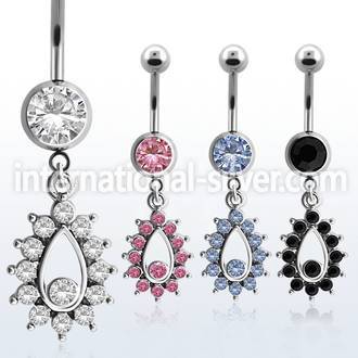 mcd485 316l steel belly banana w jewel ball crystal teardrop